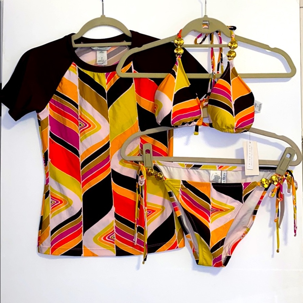 NWT Trina Turk Carmel Bikini & Rash Guard